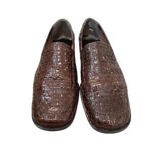 9N Enzo Angiolini Sark Brown Woven Leather Blaock Heel Flats Career Shoes